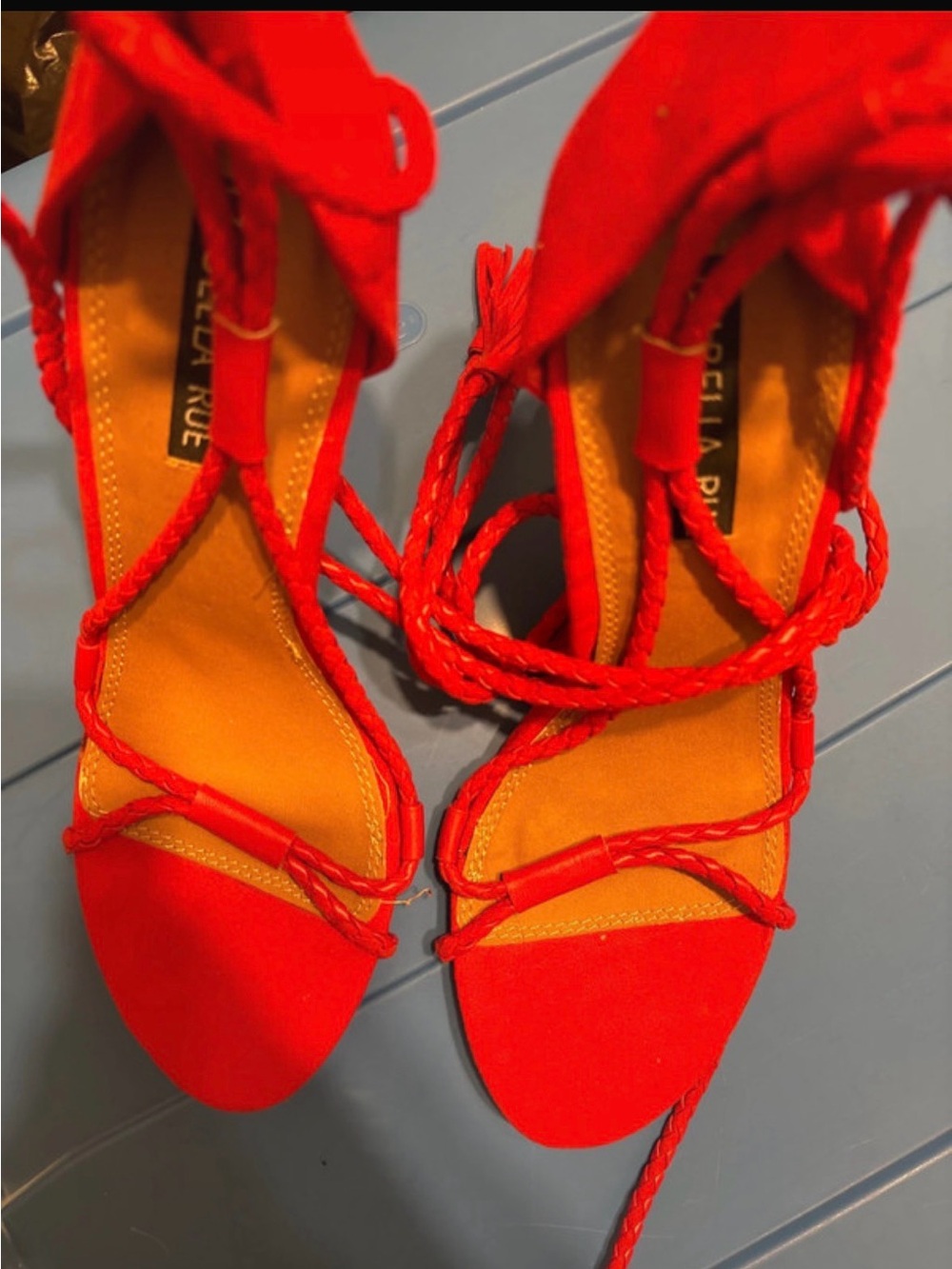Izabella Rue Red Braided Lace-Up Heeled Sandals